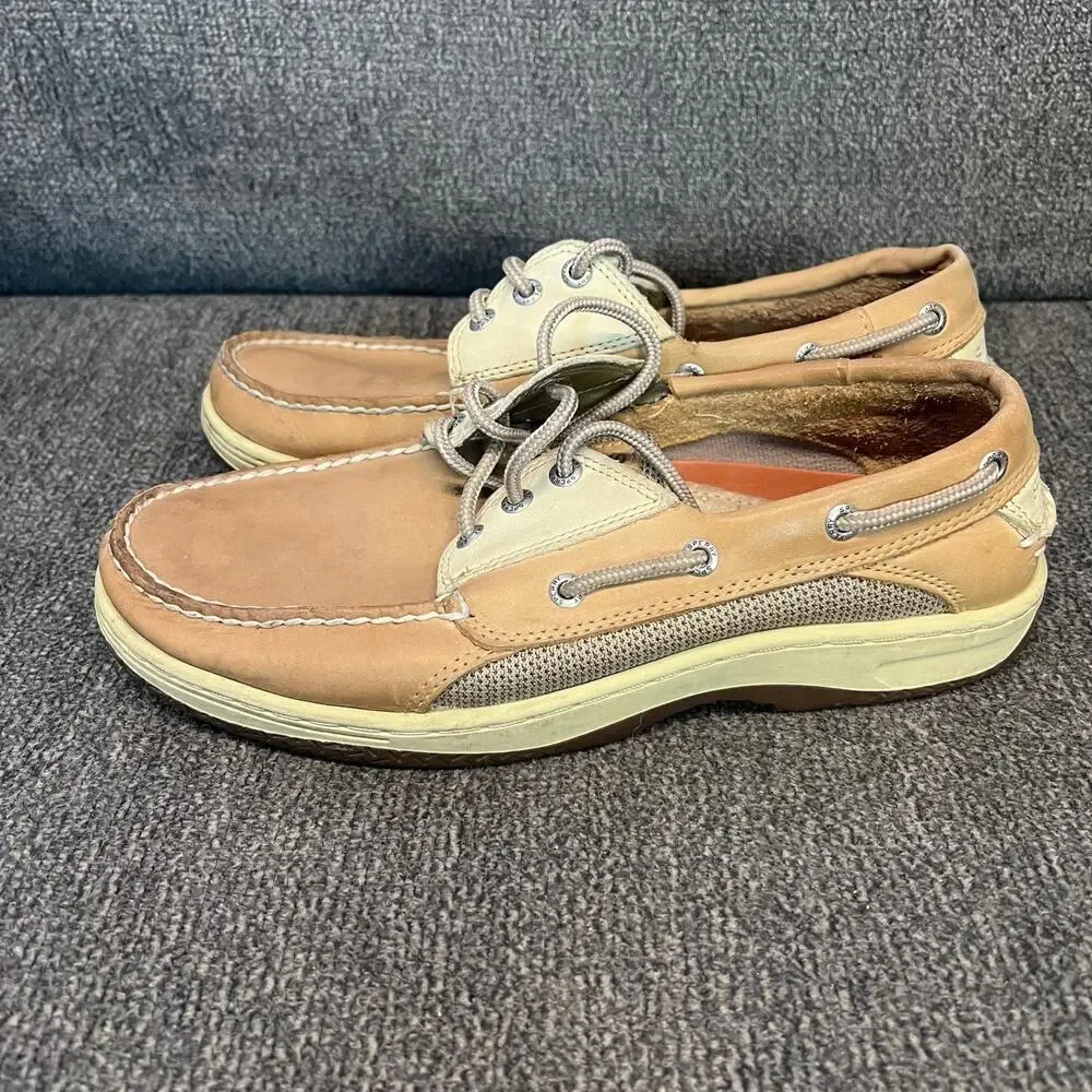 Sperry Top Sider Billfish Boat Shoes Mens 8.5 Tan Beige Leather Air Mesh Rugged